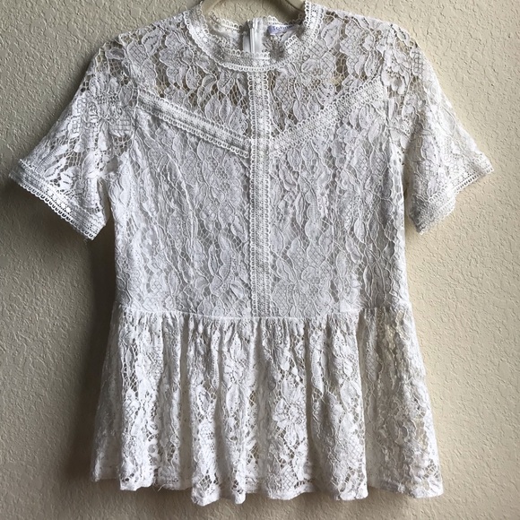 Amazon Tobrief Sheer Lace  Peplum Blouse White - Picture 5 of 10